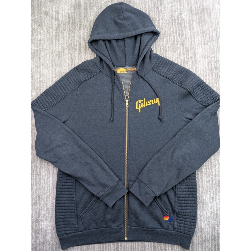 Aviator Nation Gibson Hoodie Navy Full Zip Sweatshirt Size XL Distressed USA